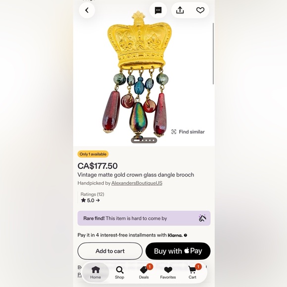 Vintage Crown Statement Brooch With Dangle Glass Beads | Regal Figural Pin - Picture 6 of 6